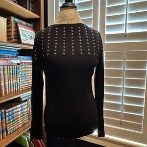 Cache Black Eyelet Detail Long Sleeve Top